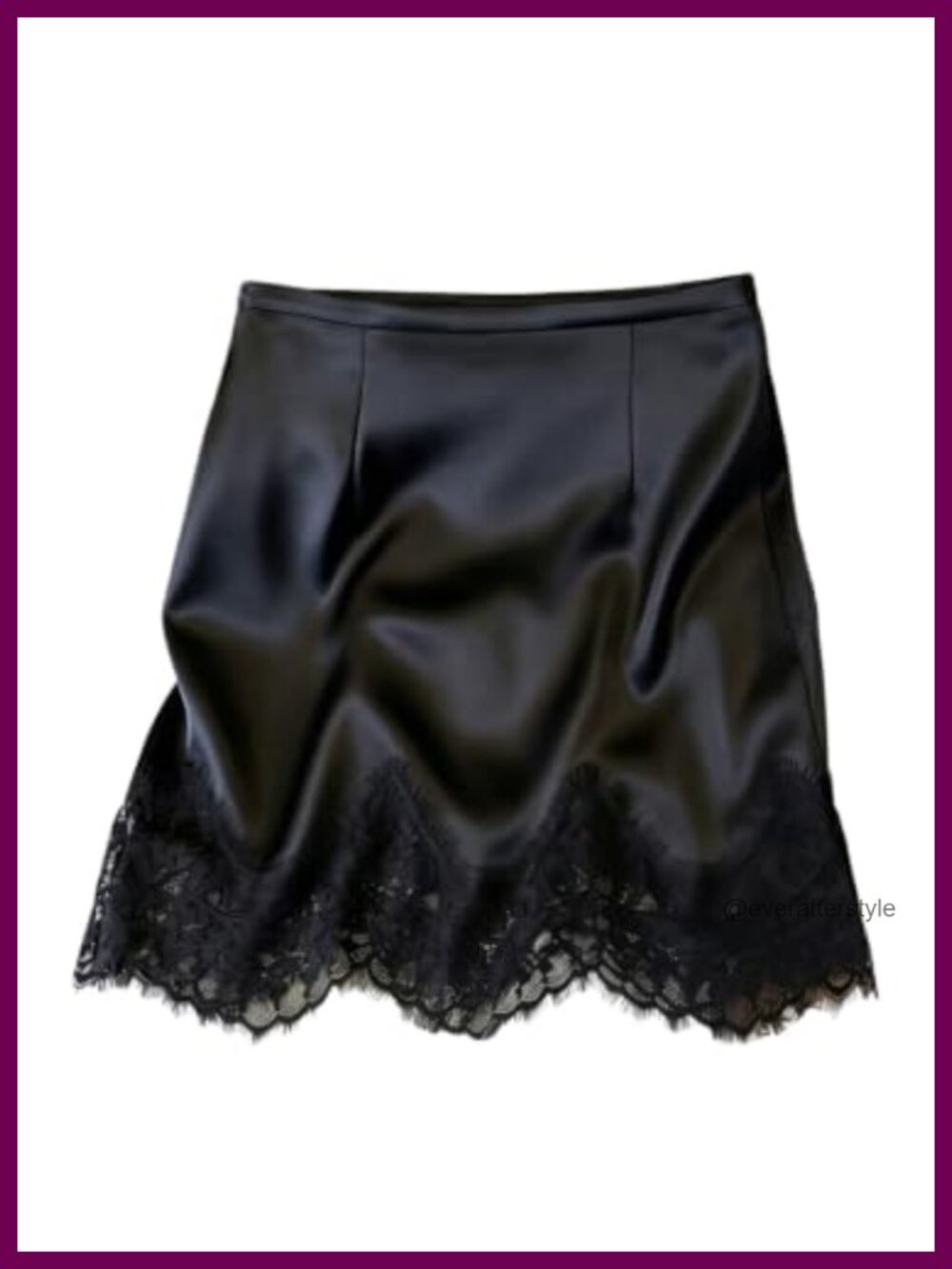 Satin Lace Trim Mini Skirt High Waisted A-Line Silky Party Work Skirt